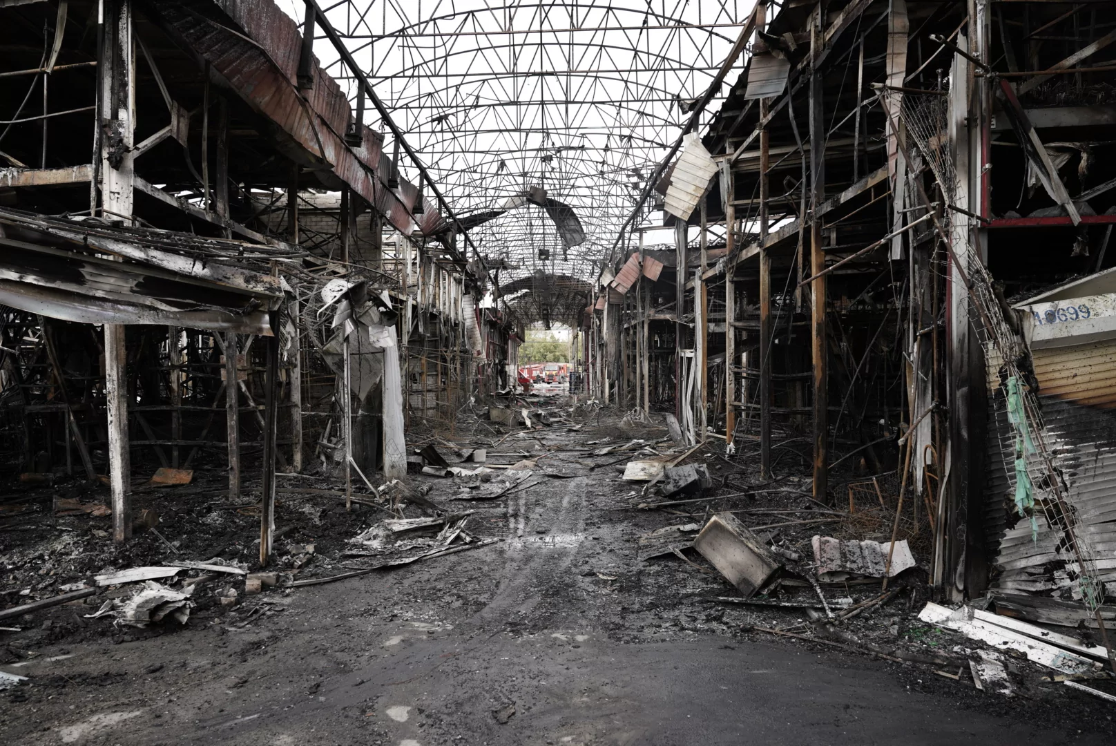 Damaged pavilions of “Barabashovo” market in the Kyivskyi district after Russian attack on Kharkiv on Oct. 1