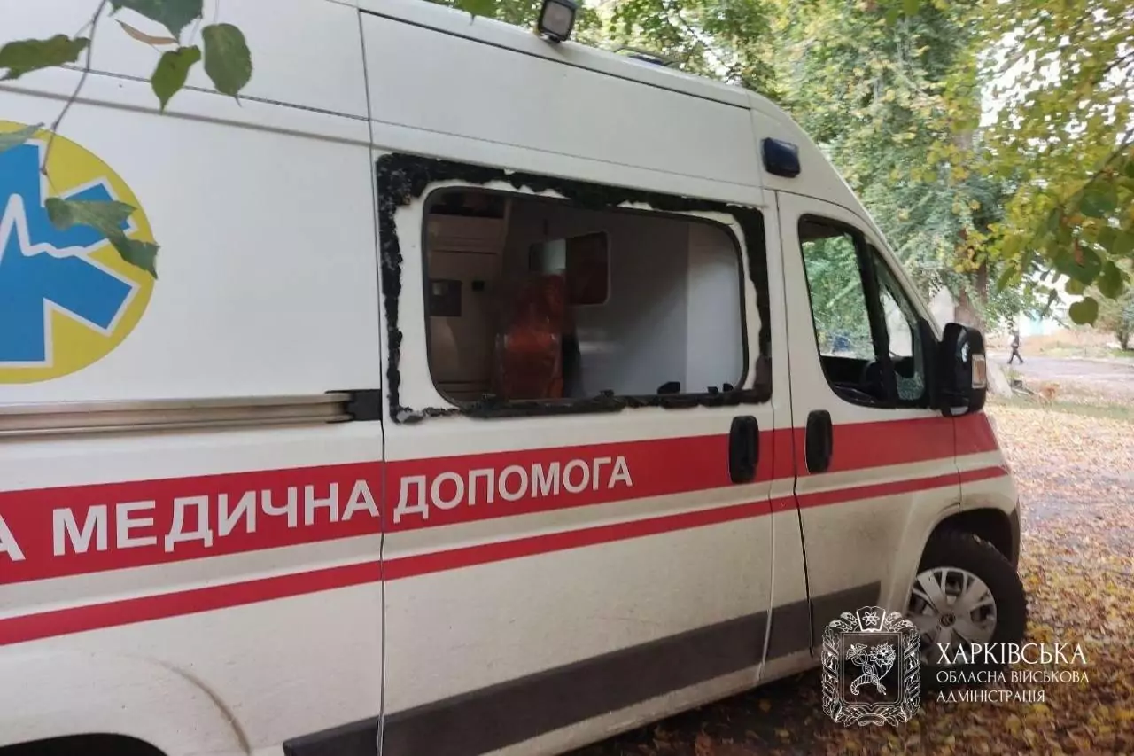 Damaged ambulance after Russian attack in Kharkiv oblast on Oct. 7