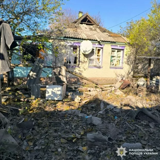 Single-storey house that was damaged by Russian airstrikes on Kharkiv oblast.