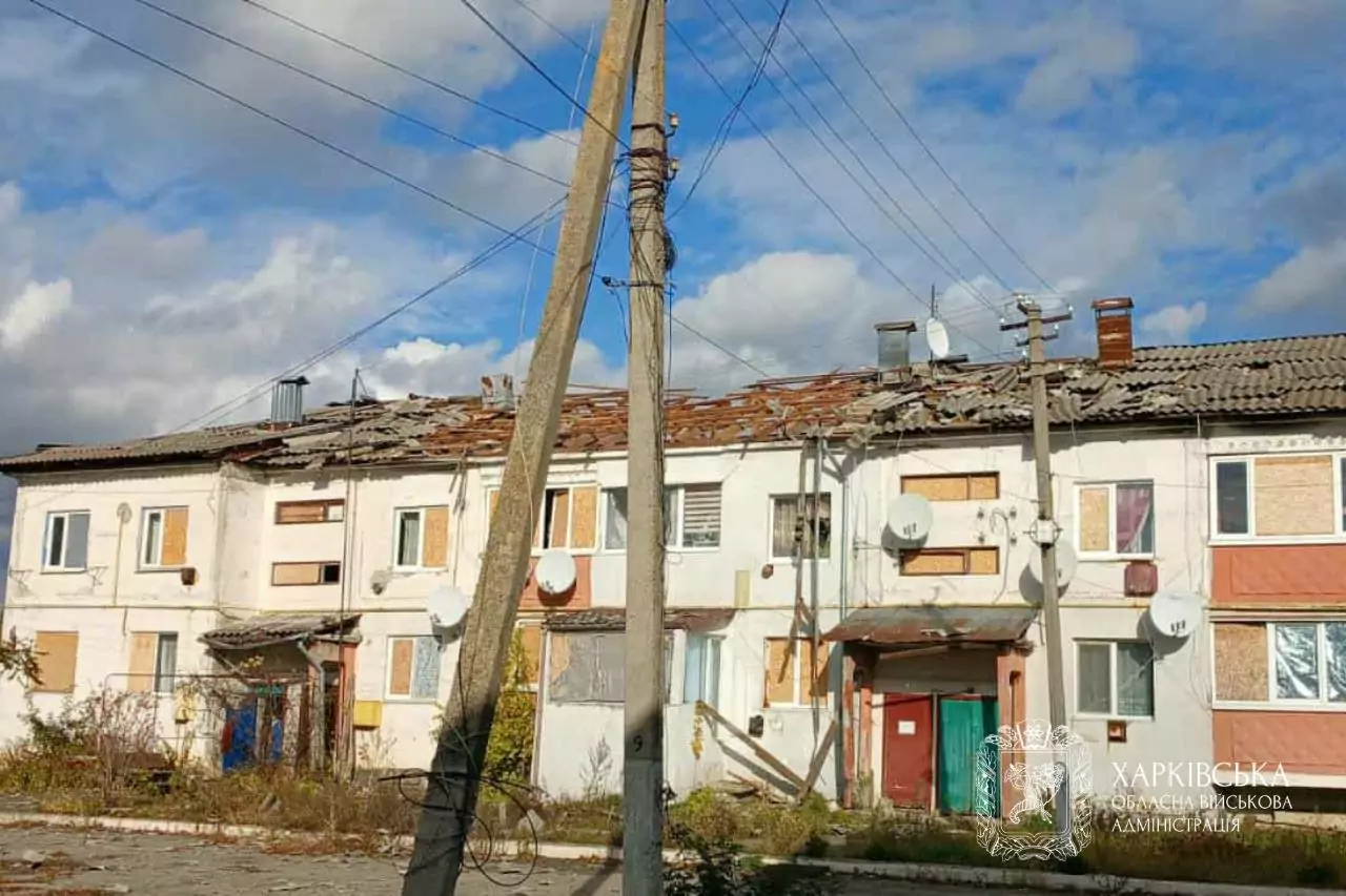 Damaged building in Zolochiv community of Kharkiv oblast.
