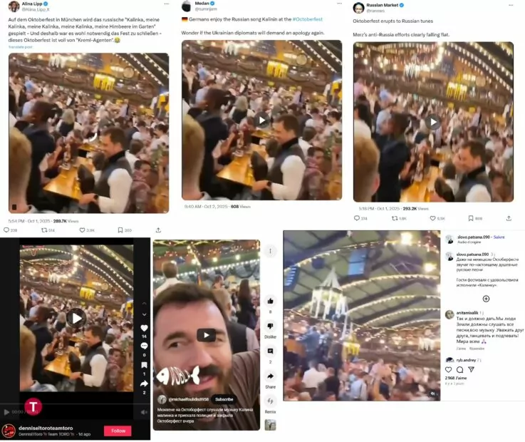 Скриншоти з різних джерел новини про те, що фестиваль «Октоберфест» був скасований урядом Німеччини через захват публіки від виконання на заході російських пісень