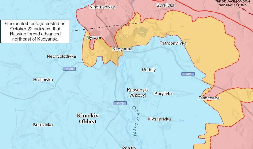 Map indicating Russian advance on Kupiansk axis