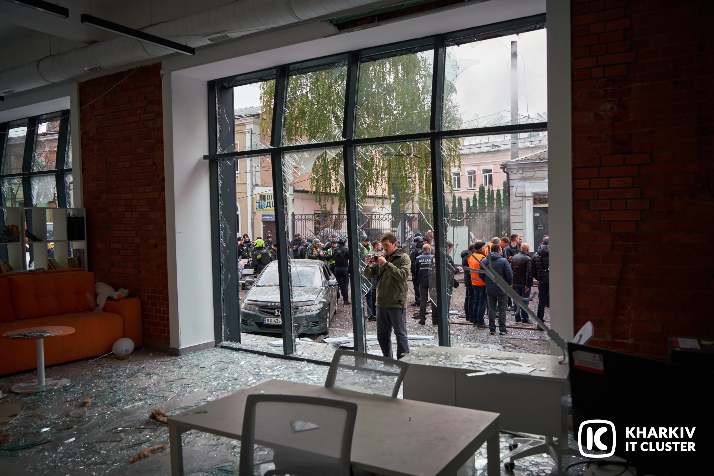Damaged office of the Resilient Business Hub after Russian attack on Kharkiv