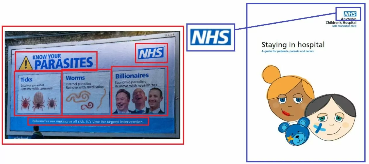 Порівняння логотипу на постері з оригінальним логотипом NHS