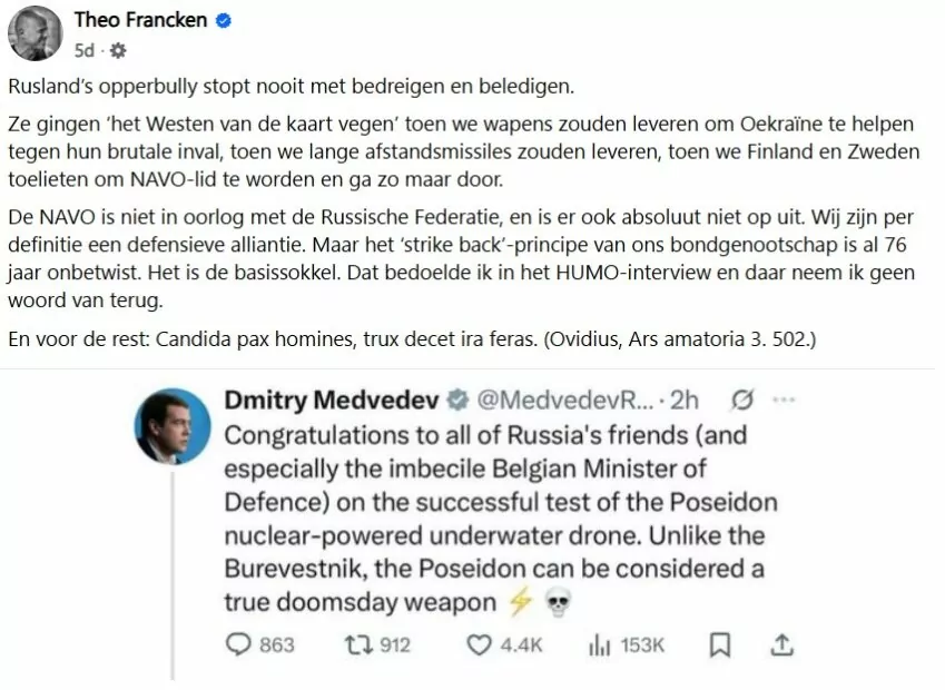 Скриншот публікації міністра оборони Бельгії в Facebook