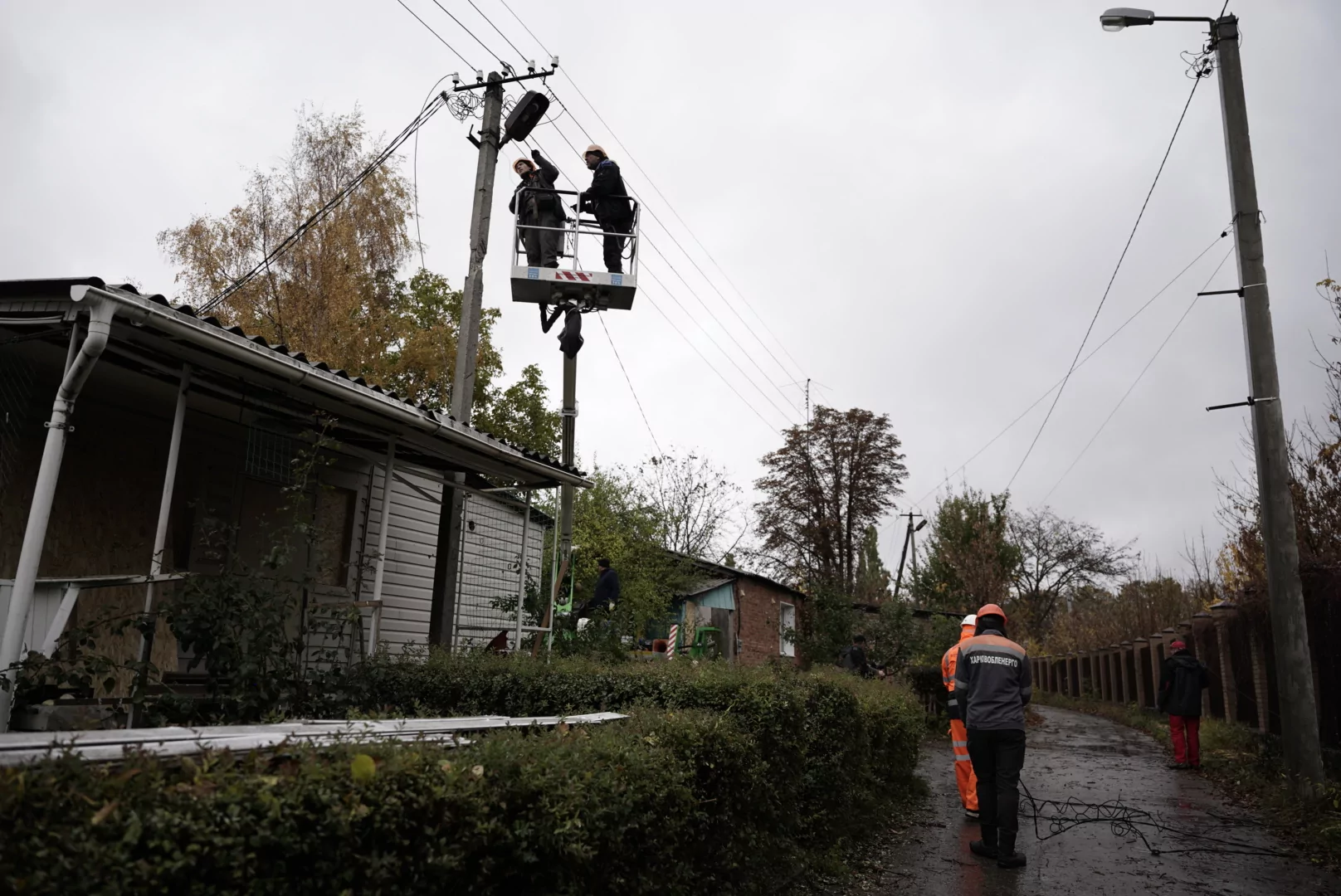Electricians repair damaged power networks after Russian attack on Kharkiv