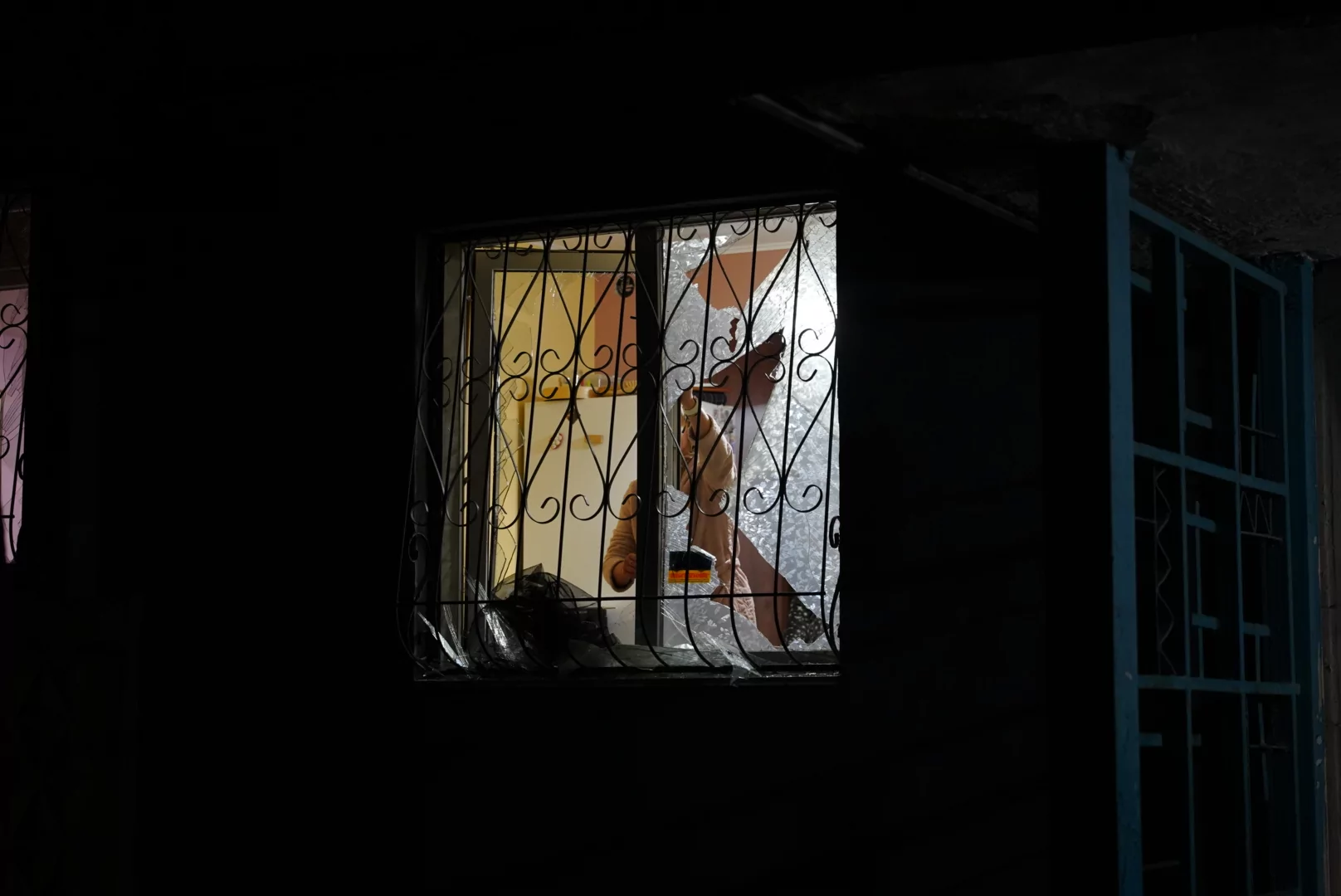 Broken window in a residential building after Russian attack on Kharkiv