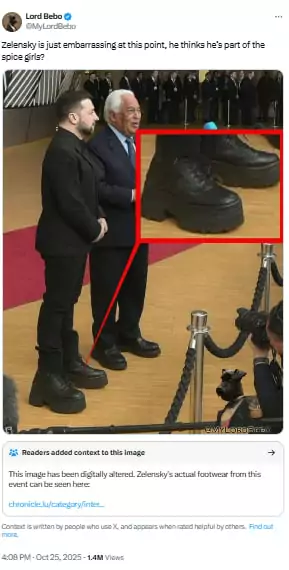 Фотофейк про Зеленського із завищеною платформою на взутті в Брюсселі