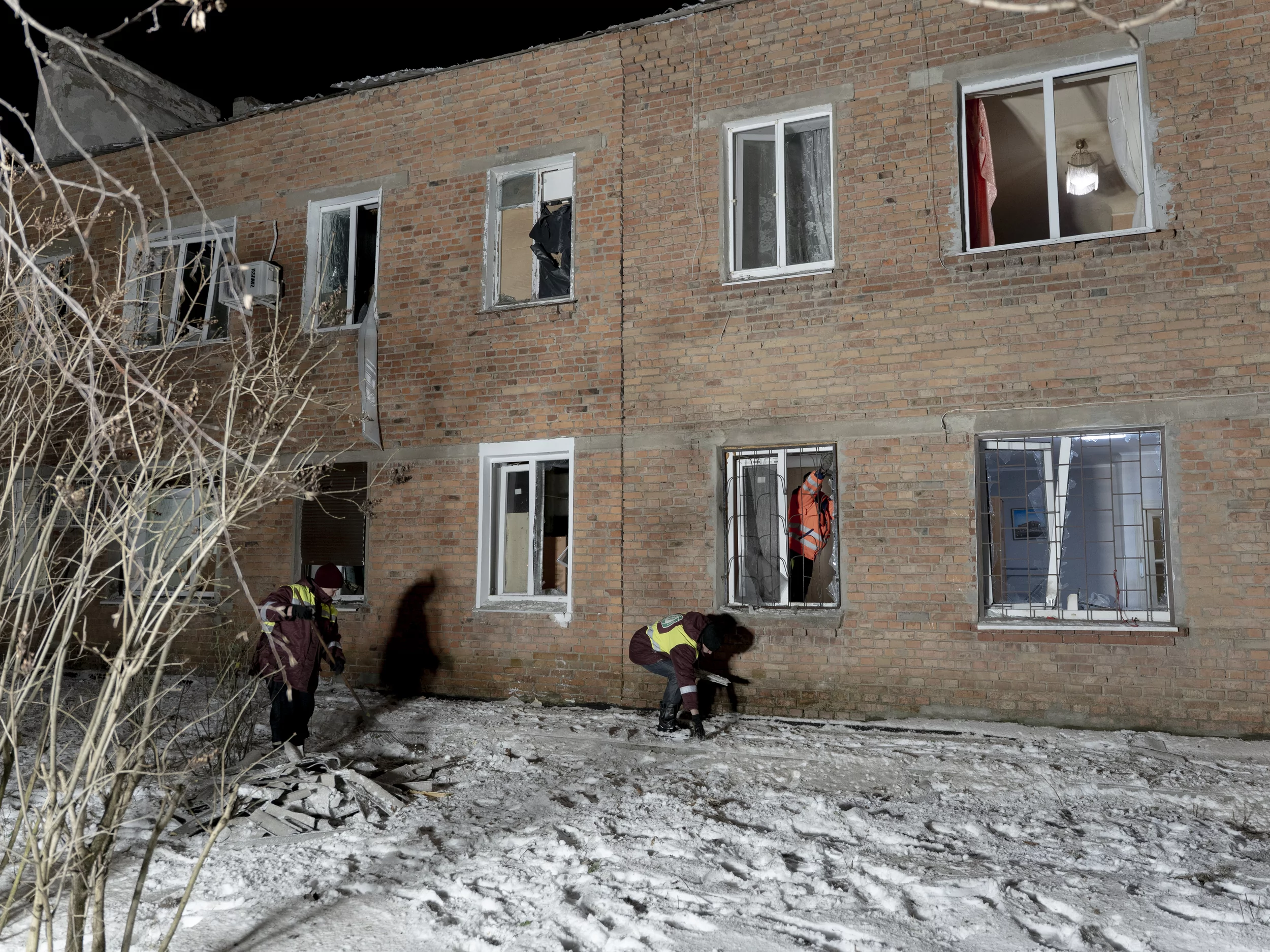 Damaged apartment building after Russian attack on Kharkiv