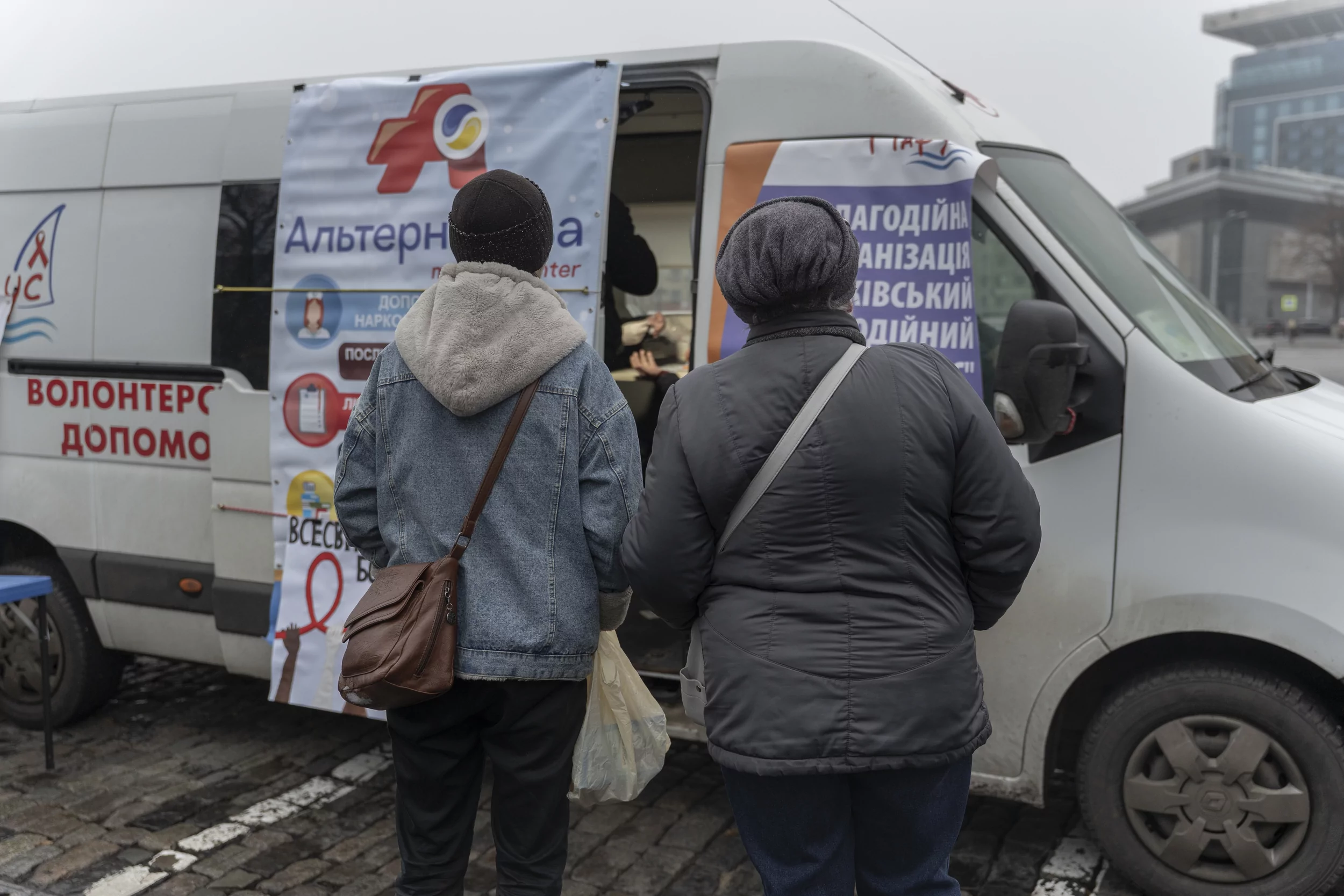 Locals interested in an educational campaign for World AIDS Day in Kharkiv on Dec. 1