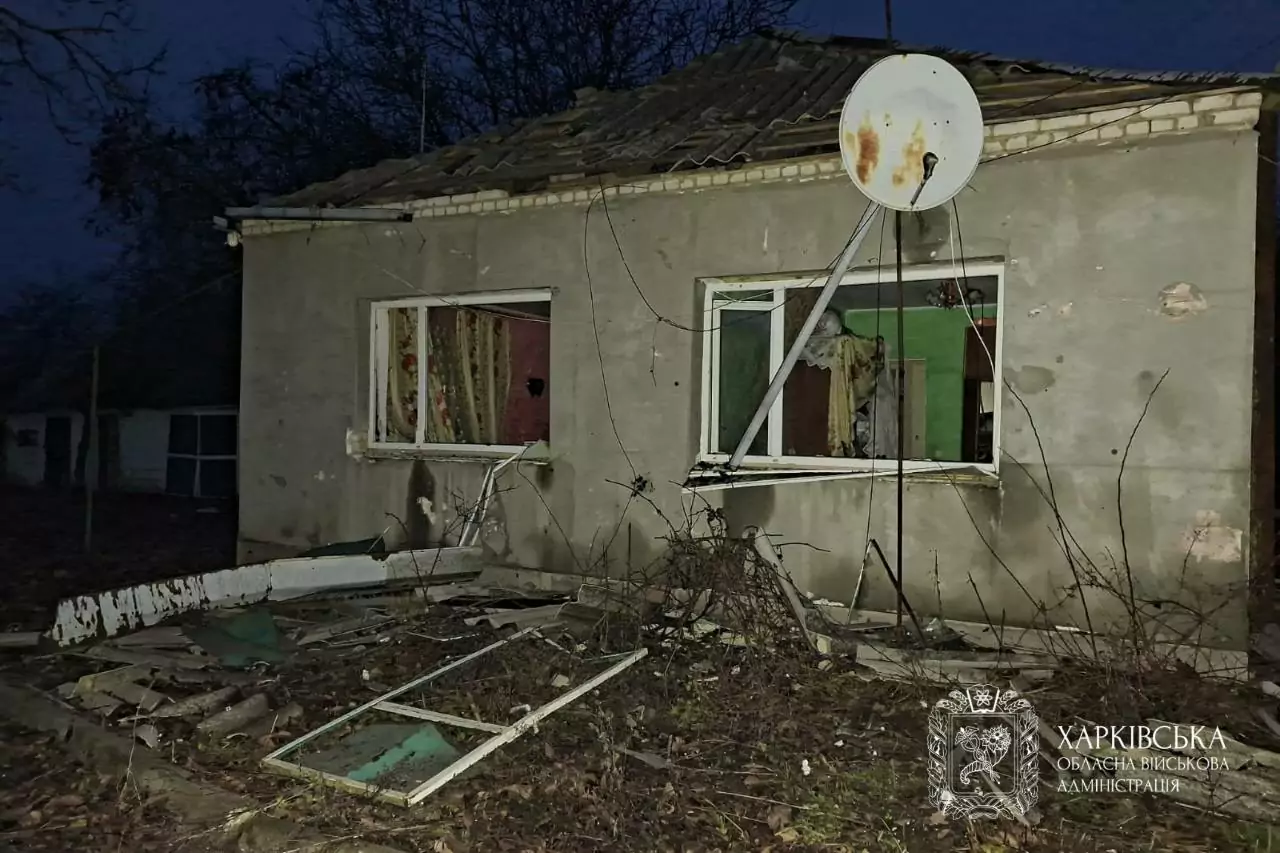 House with blown-out windows in Odnorobivka after Russian attack