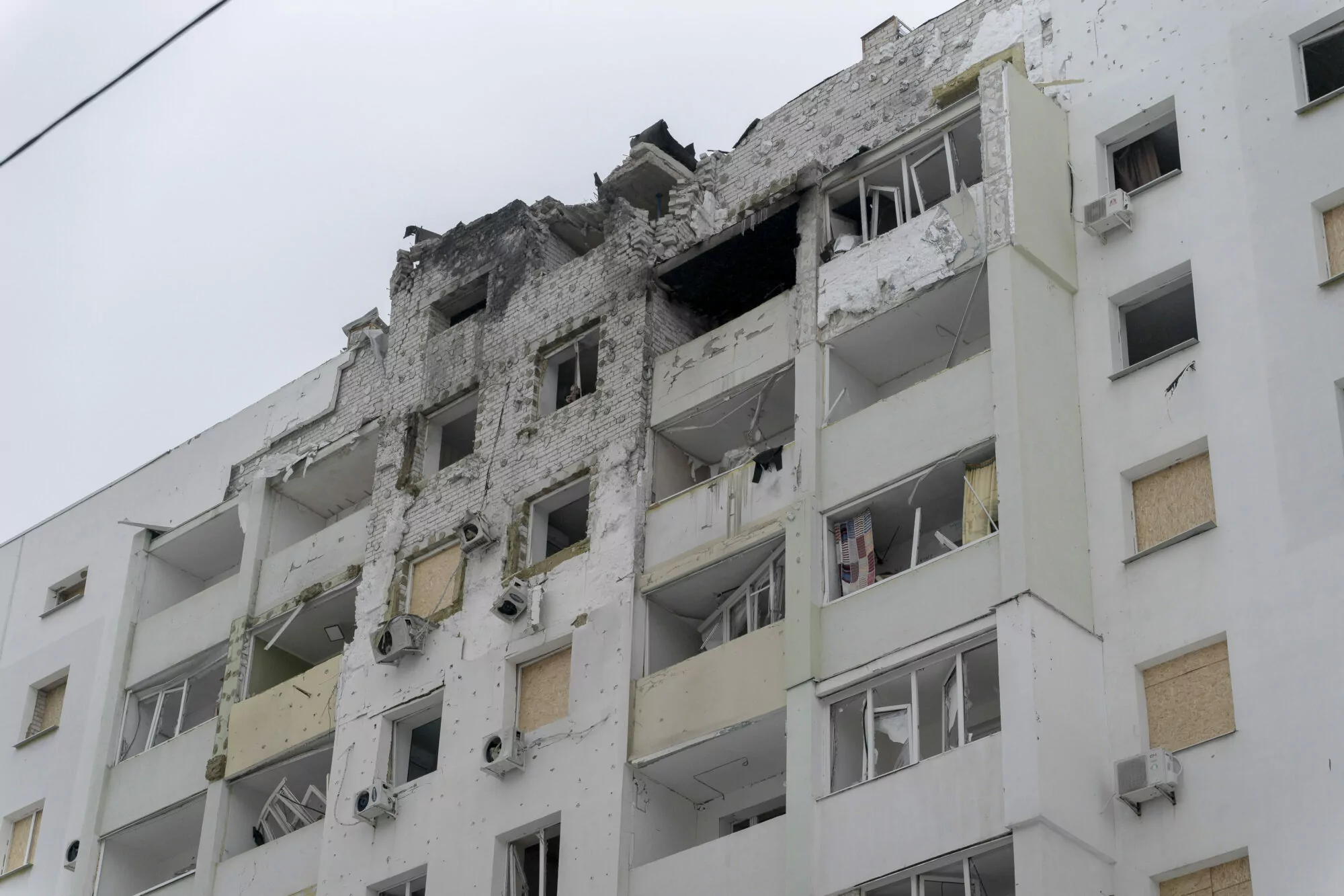 Damaged apartment building in the Industrialnyi District of Kharkiv