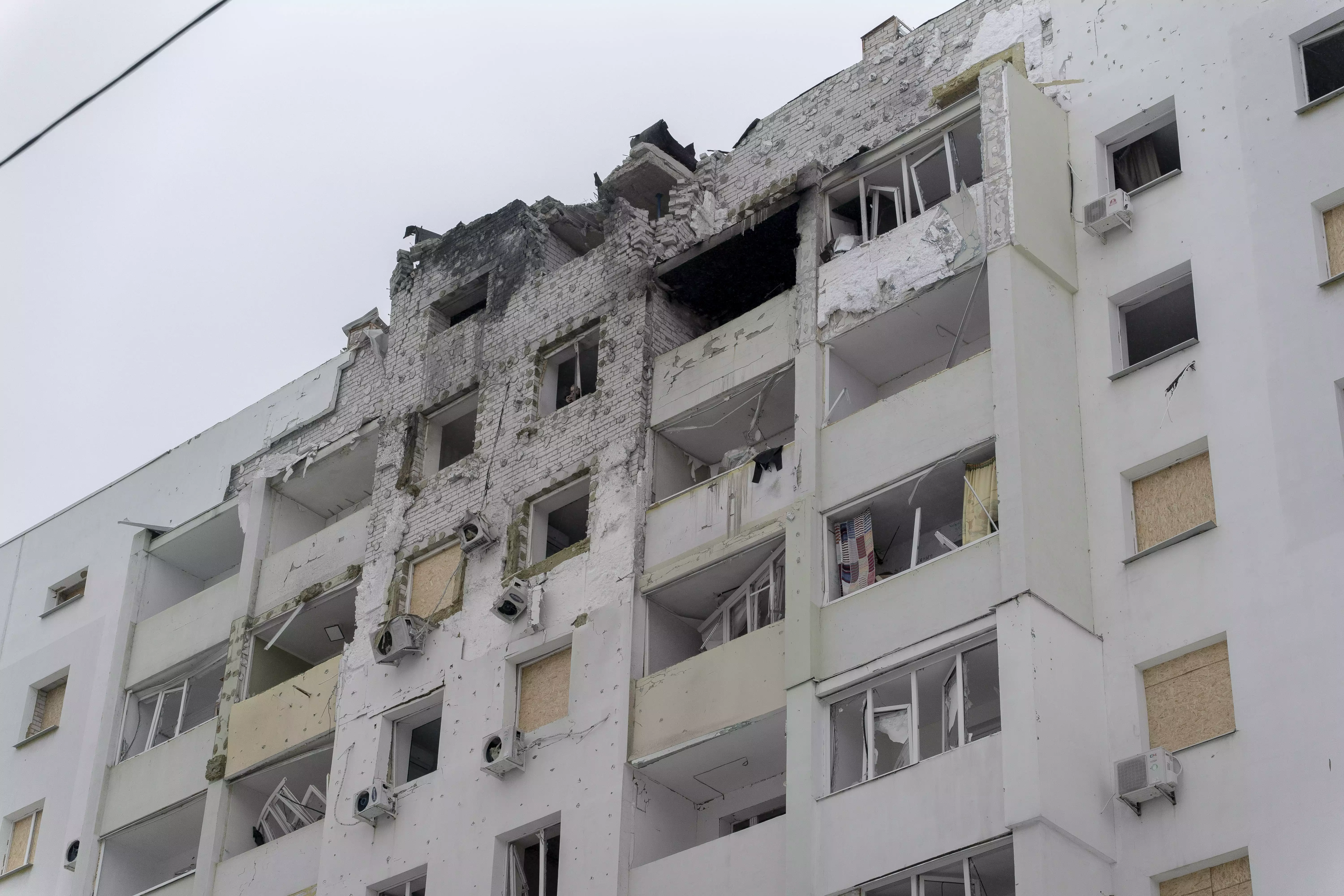 Damaged apartment building in the Industrialnyi District of Kharkiv