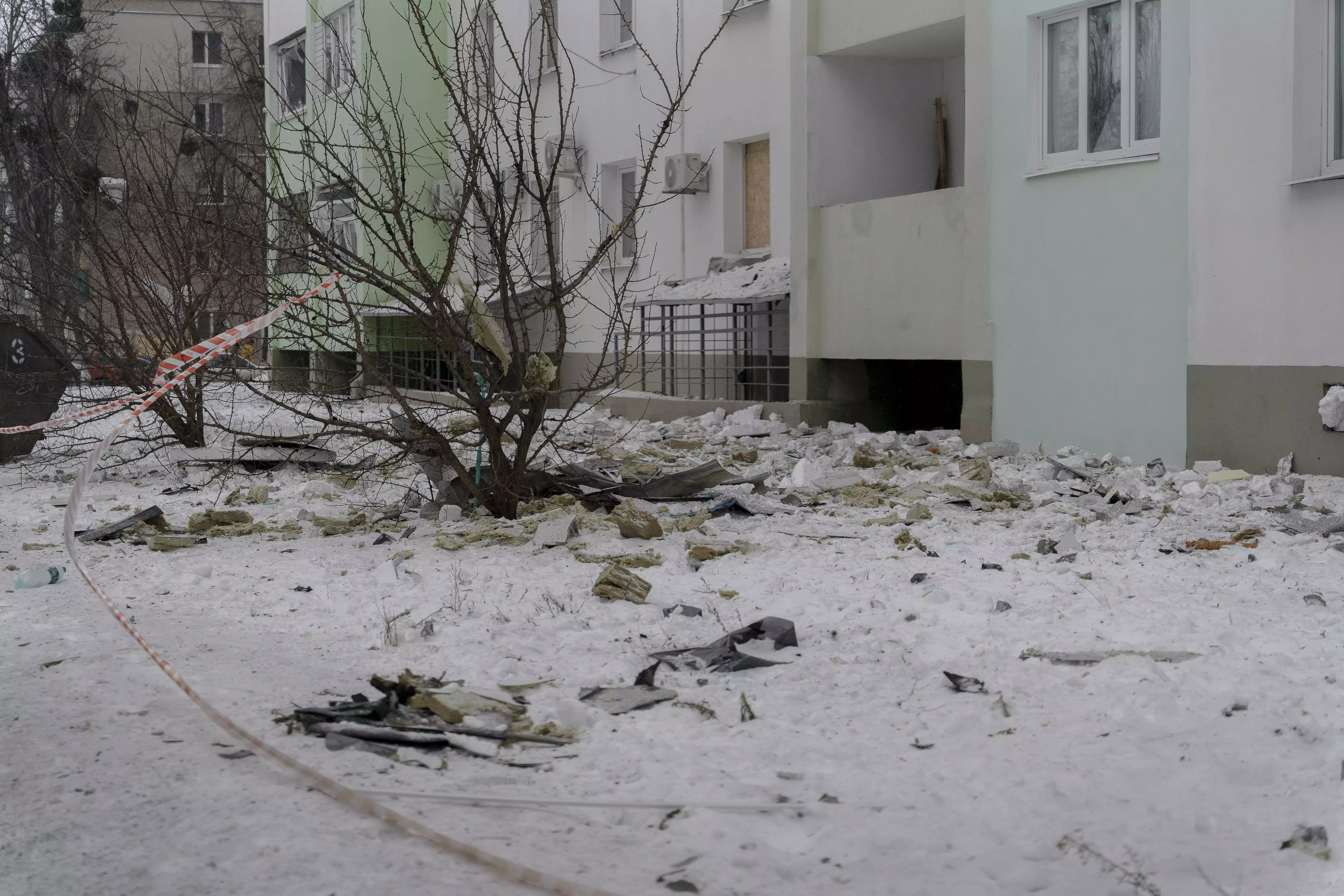 Damaged apartment building in the Industrialnyi District of Kharkiv