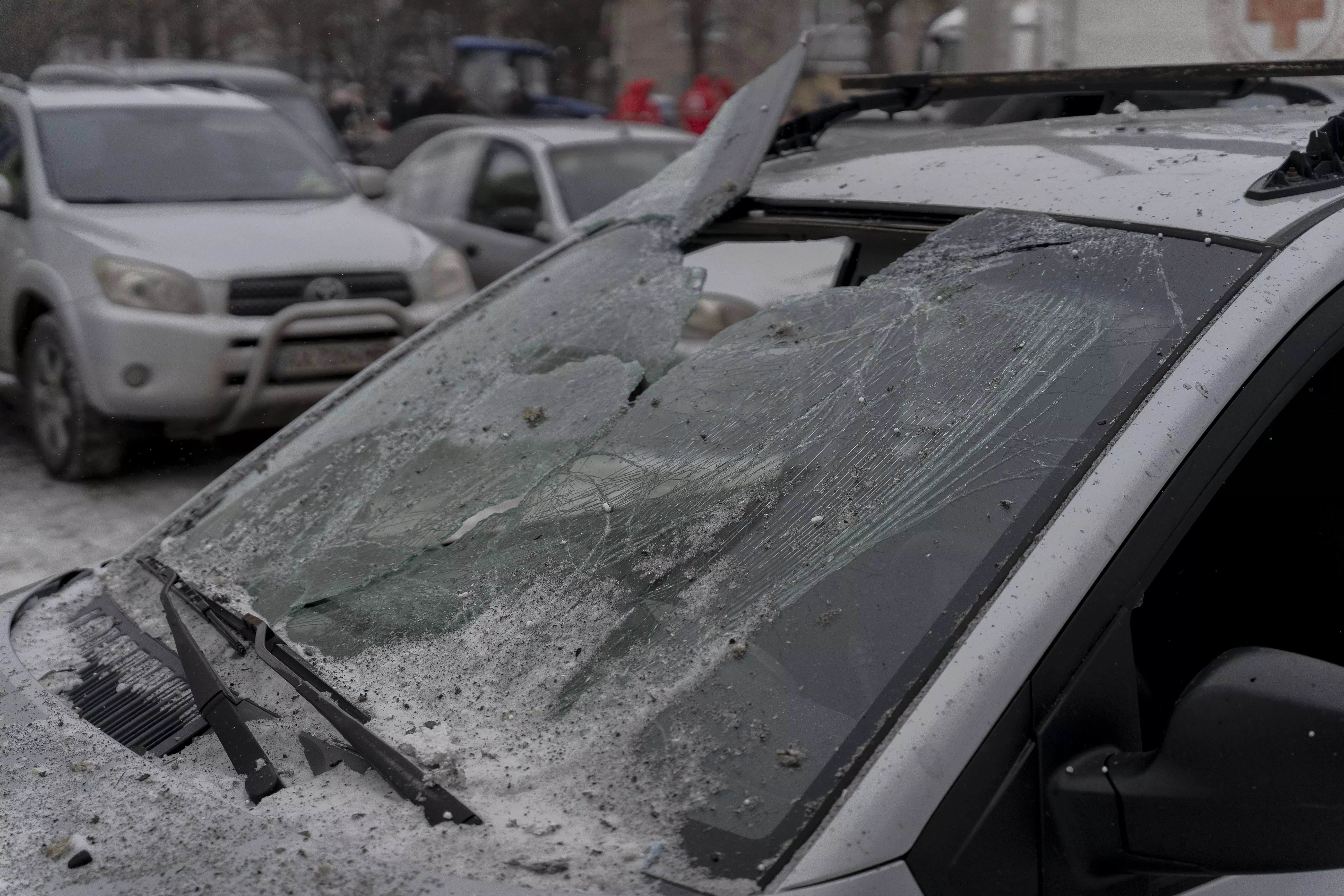 Damaged apartment building in the Industrialnyi District of Kharkiv