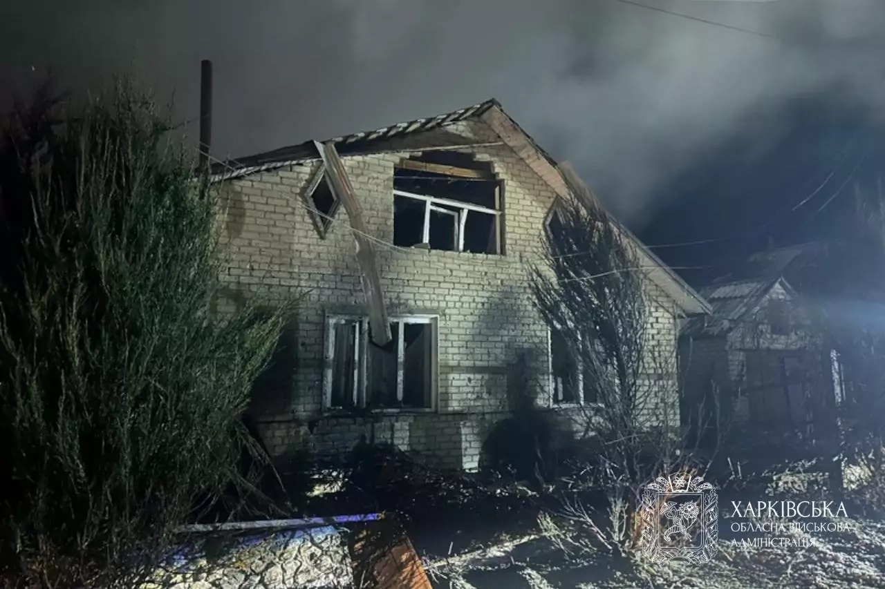 Damaged house after Russian attack on Kharkiv oblast