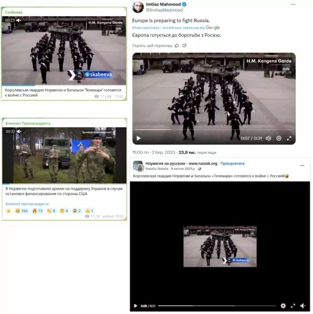 Скриншоти з відео танцюючих норвезьких солдат (весна 2025)