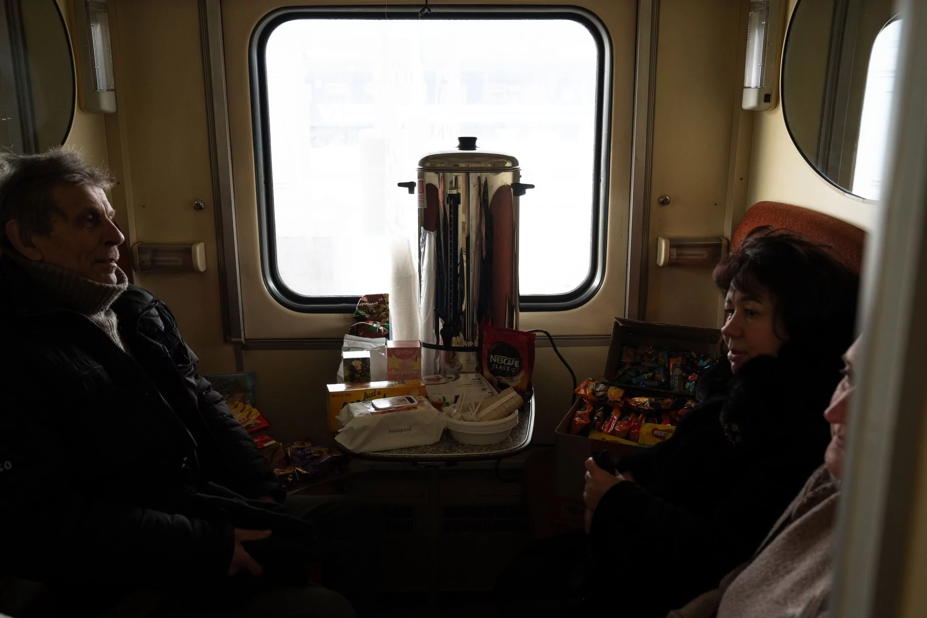 Large thermos on the table in the carriage's compartment