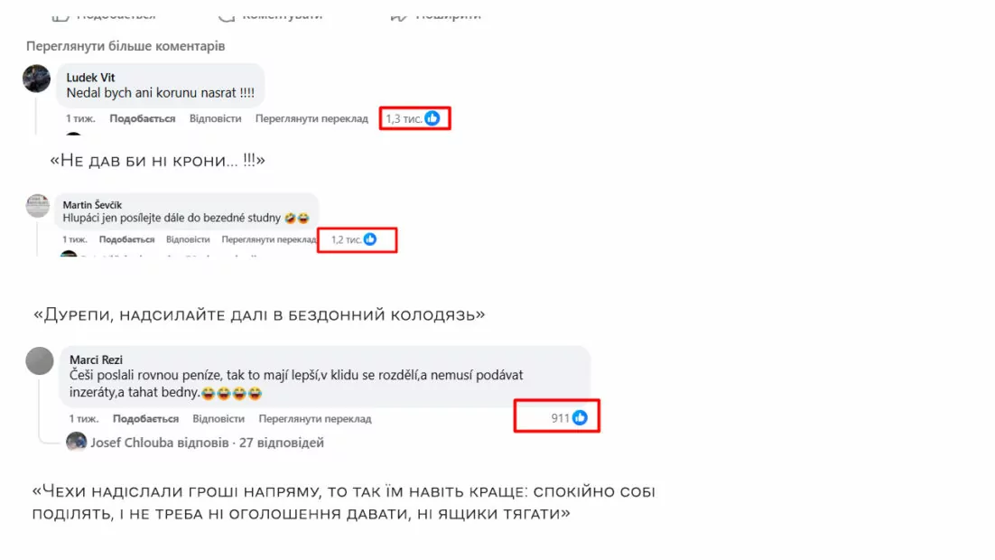 Скриншот коментарів до допису  Stanislav Dupač II про допомогу Україні від 30.01.206 FB/ Stanislav Dupač II 