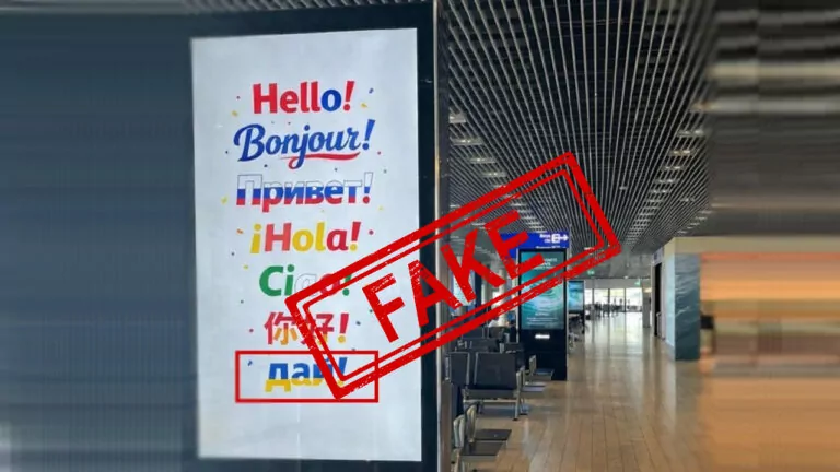 Фейк. Білборд у Люксембурзькому аеропорту з написом «Дай» українською