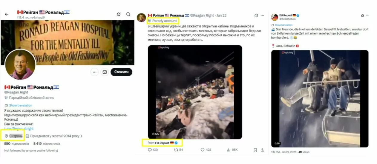 зображення до посту: Фейк. У Швейцарії місцеві знущаються з українців, саджаючи їх у кабіни підіймачів та закидуючи снігом