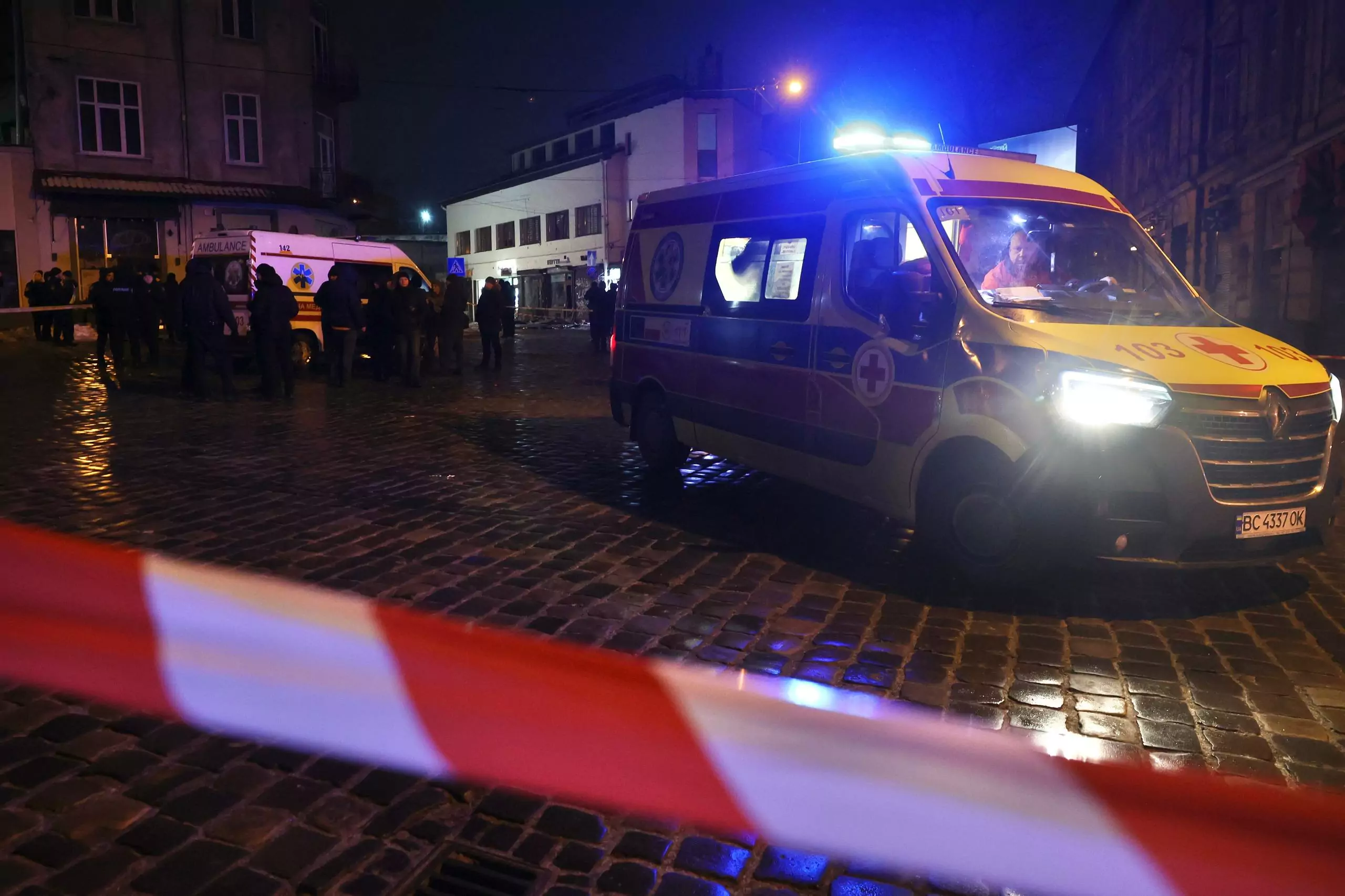 An ambulance after Russia-linked terrorist attack in Lviv