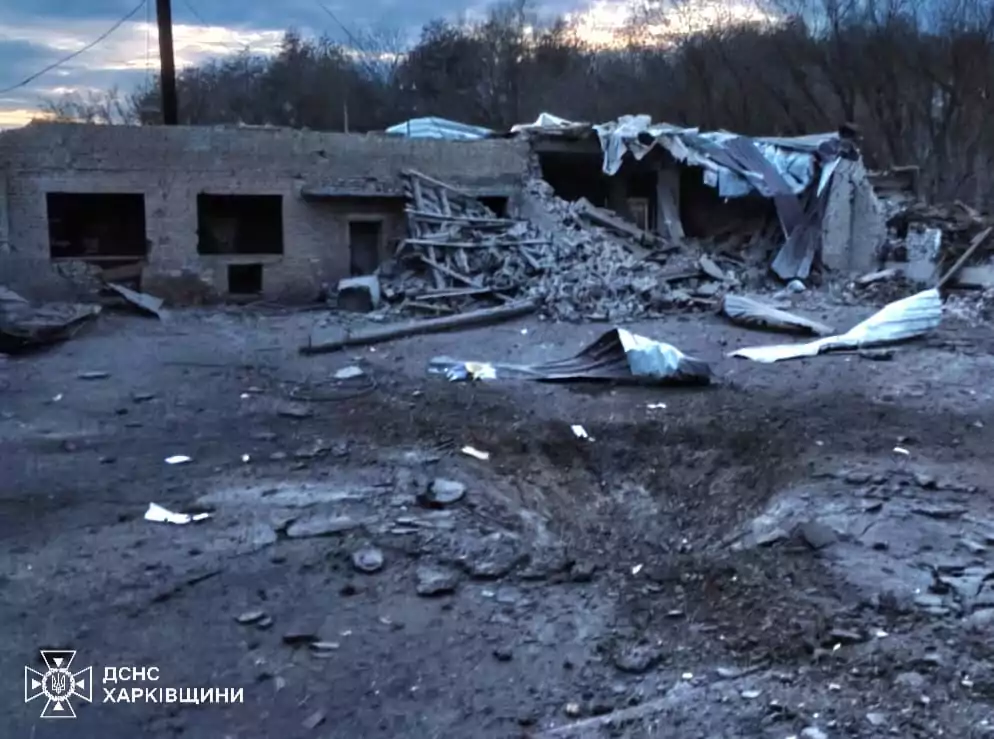 Fire station in Studenok, Kharkiv oblast, destroyed by a Russian glide bomb / Photo: State Emergency Service in Kharkiv