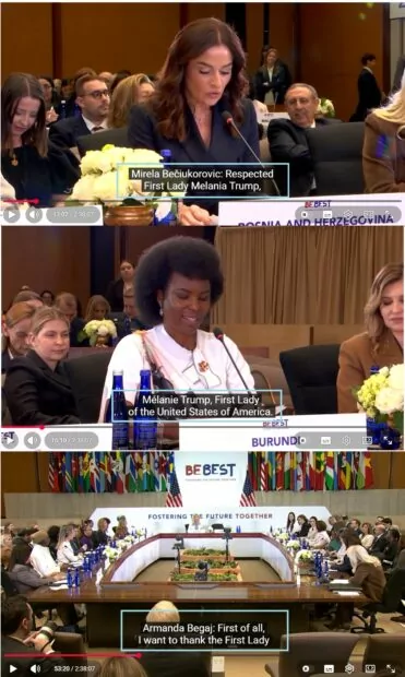Скриншоти з відео саміту у Вашингтоні з виступу перших леді різних країн