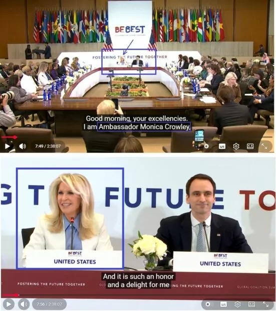 Скриншоти з відео саміту у Вашингтоні з амбасадоркою Монікою Кроулі, яка головувала на заході