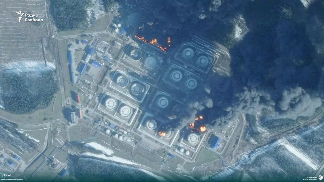 Damaged oil terminal in Primorsk, Leningrad oblast