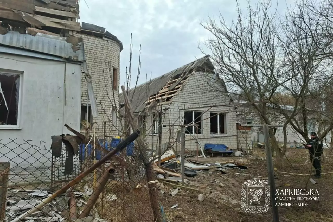 Damaged house in Derhachi after Russian attack