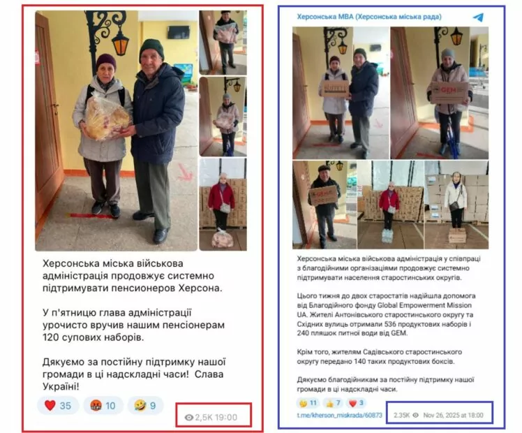 зображення до посту: Фейк. У Херсоні пенсіонерам міська влада видала «супові набори» зі свинячих голів та копит