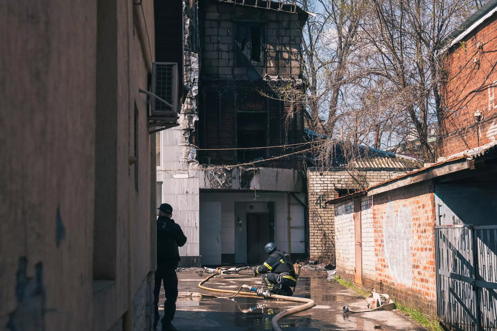 Damaged building after Russian attack on Kharkiv