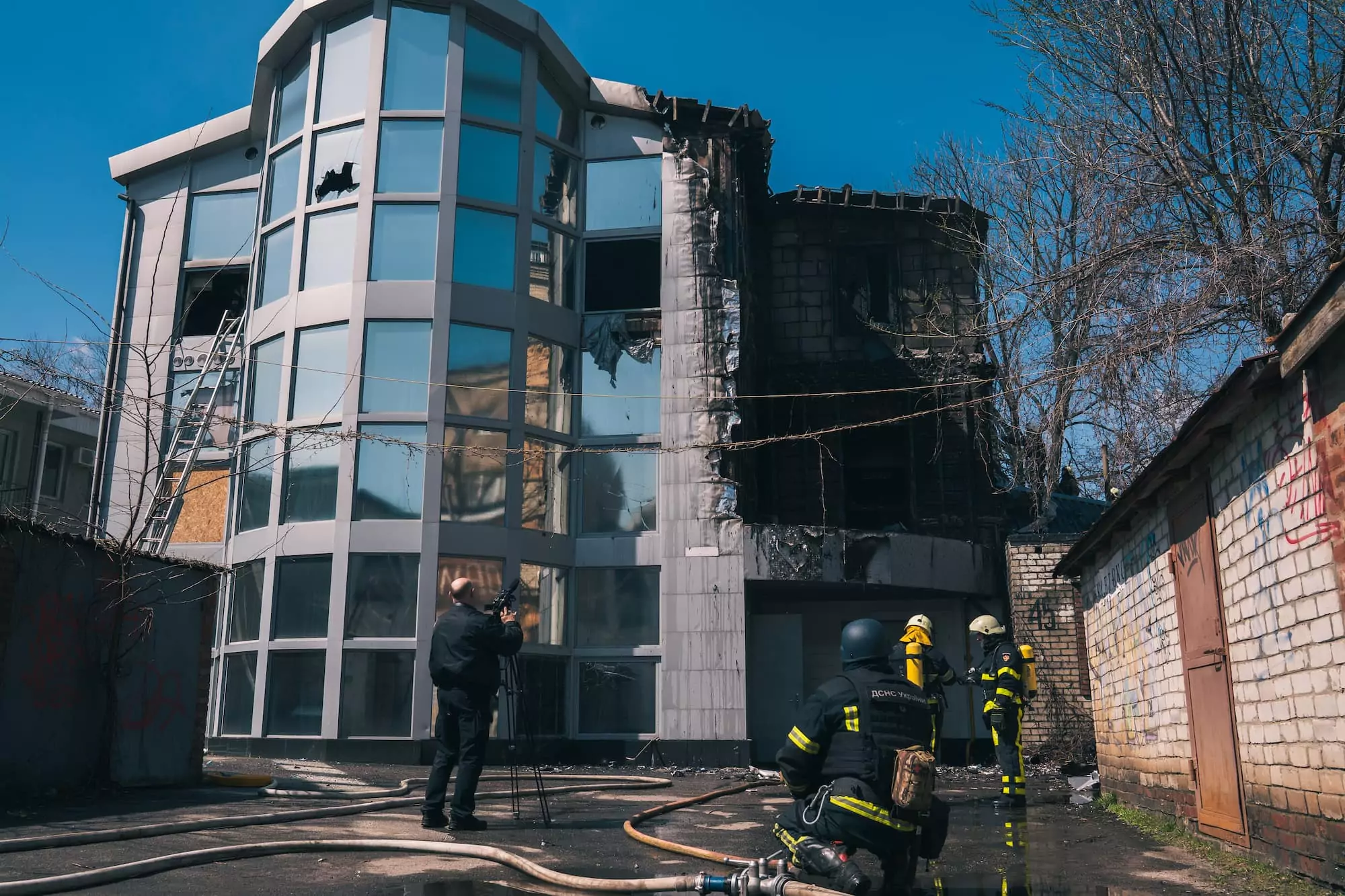 Damaged building after Russian attack on Kharkiv