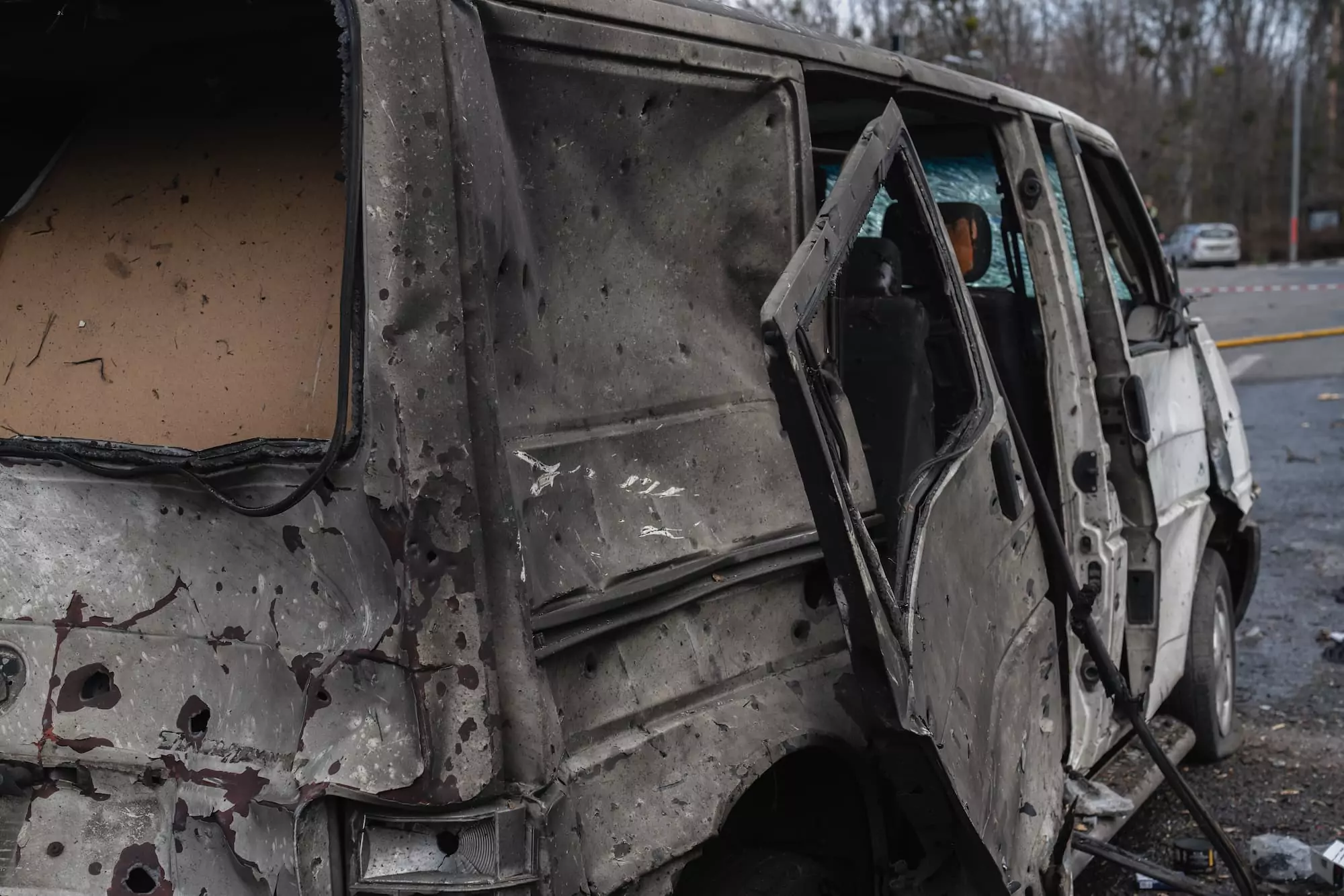 Damaged car after Russian attack on Kharkiv