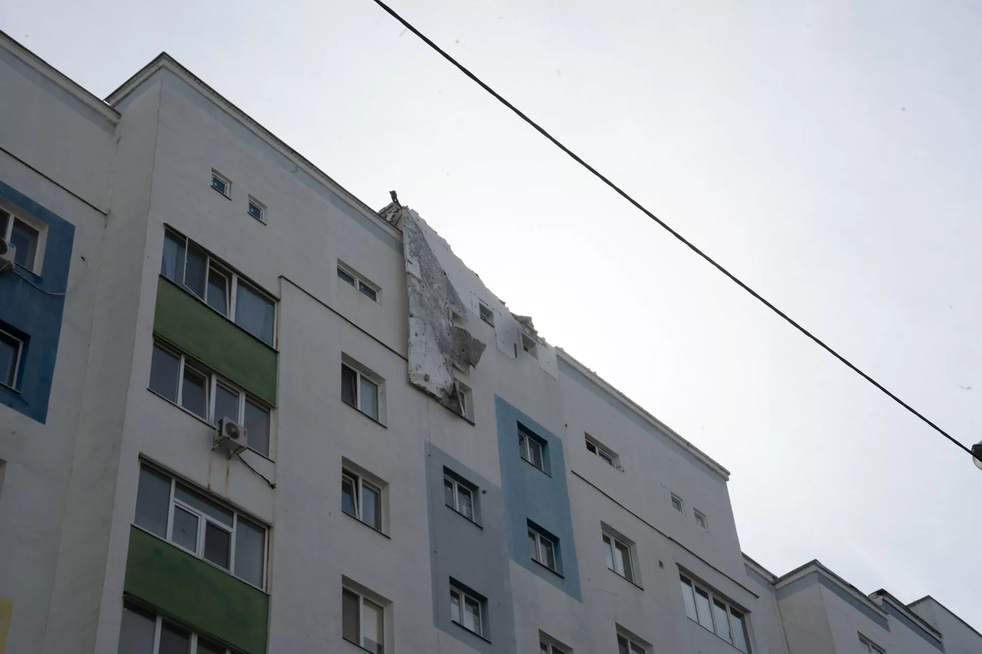 Damaged apartment building after Russia launched an airstrike on Kharkiv on April. 6