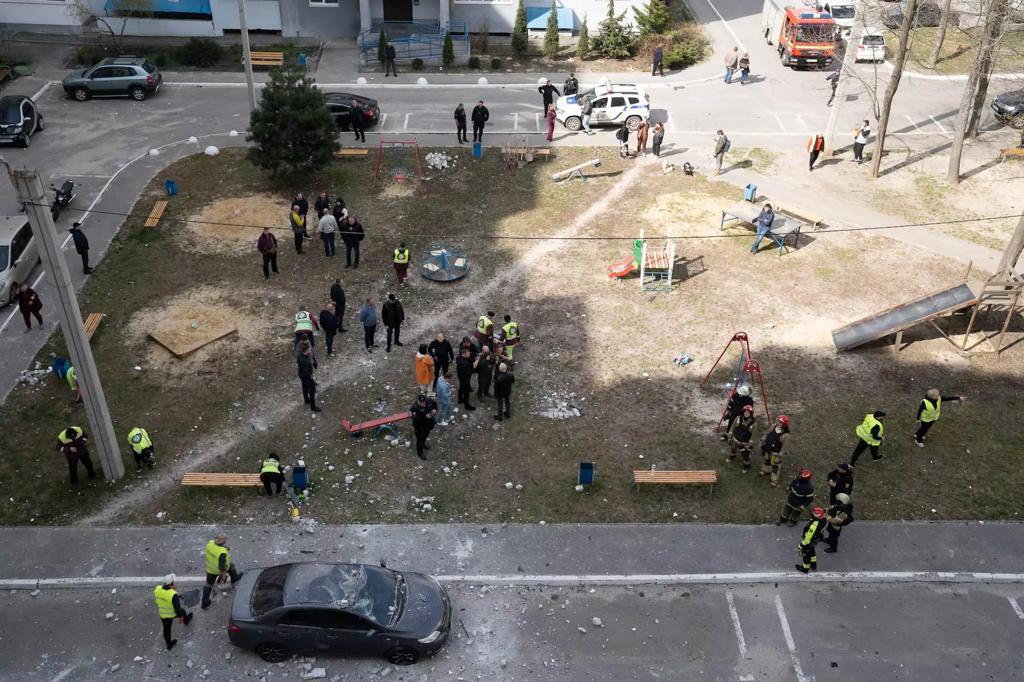 Damaged apartment building after Russian attack on Kharkiv