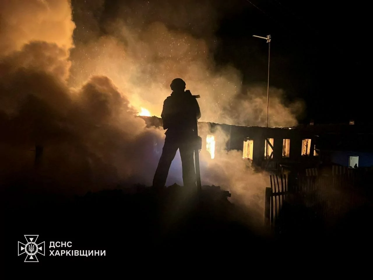 Emergency Service workers extinguished fire in the Velykyi Burluk after the Russian attack on Apr. 20