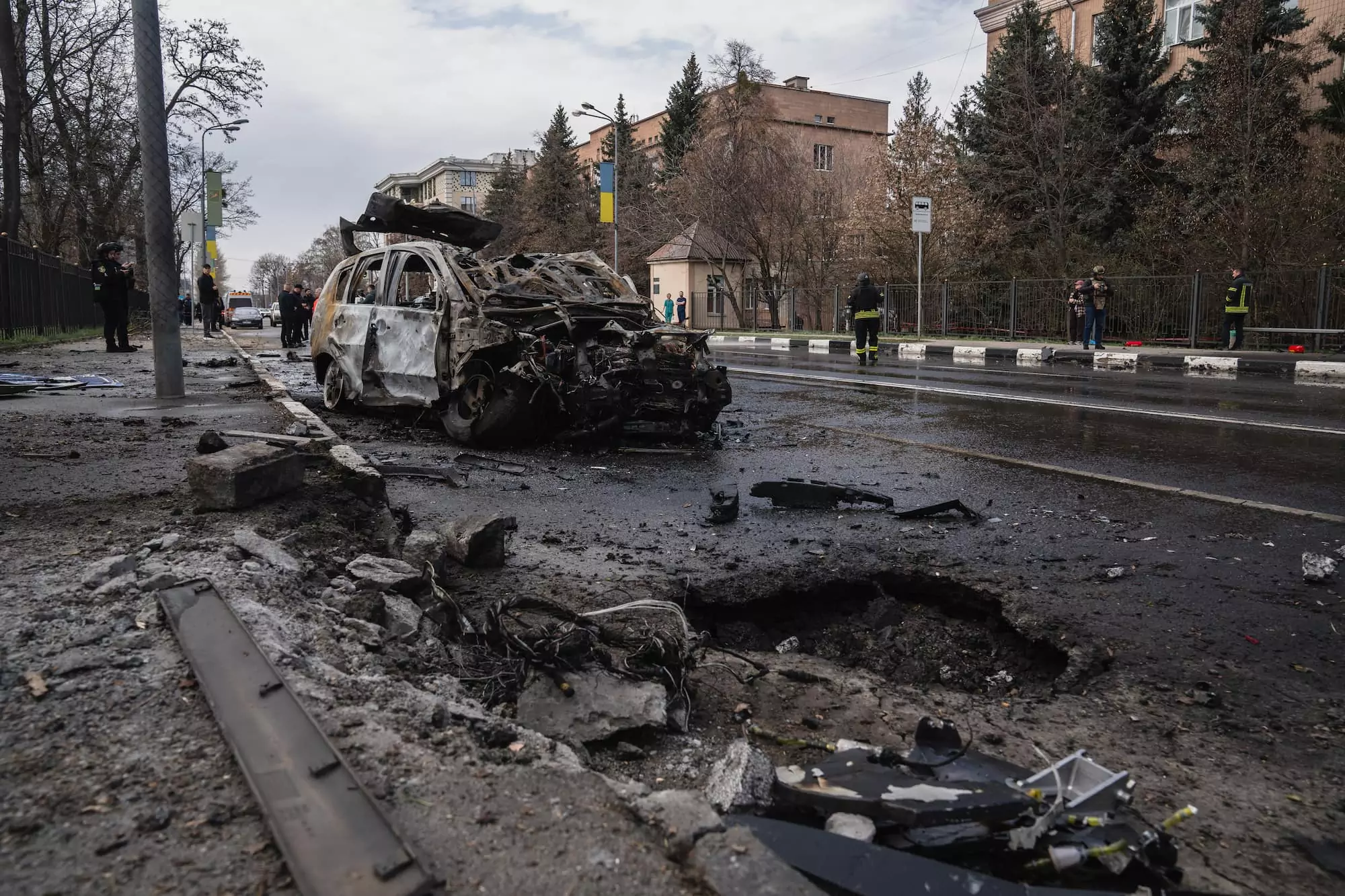 Damaged car after Russian attack on Kharkiv