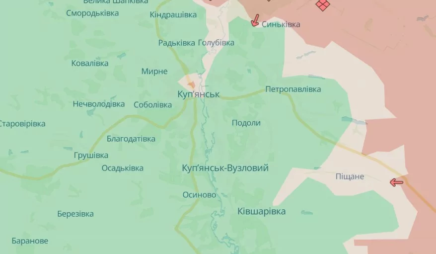 мапа DeepState Куп'янський напрямок Піщане