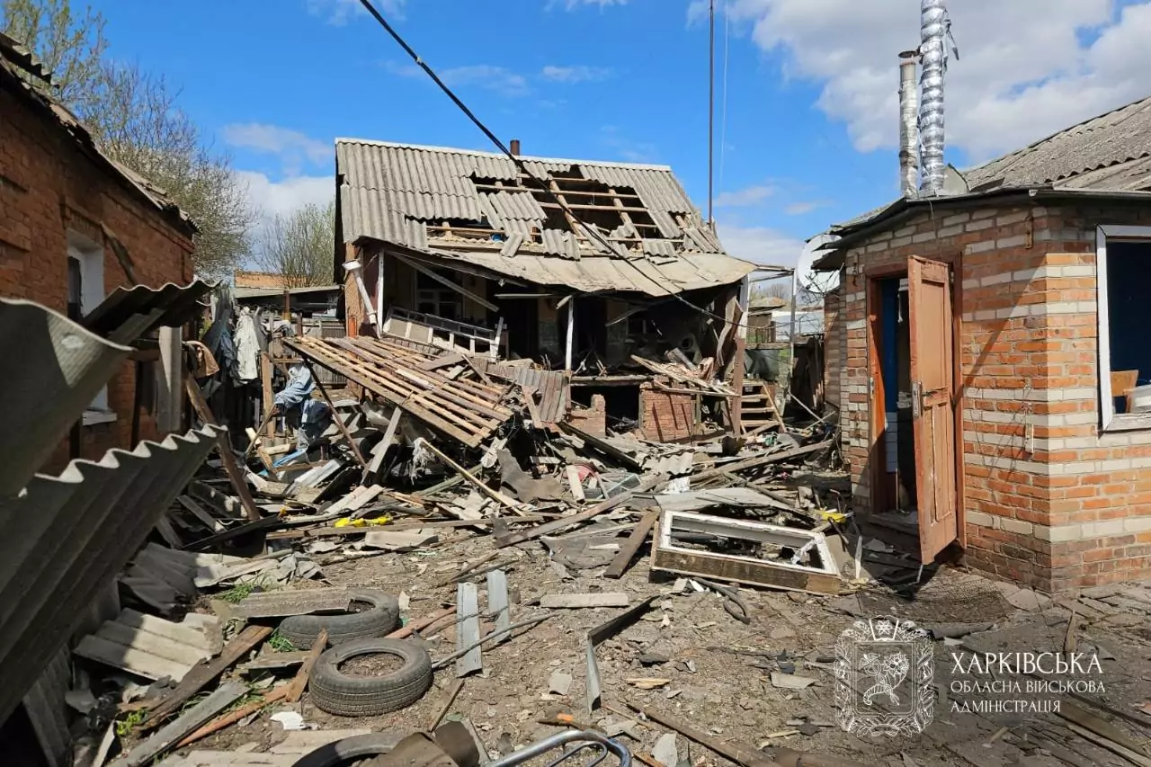 Damaged building in Bohodukhiv