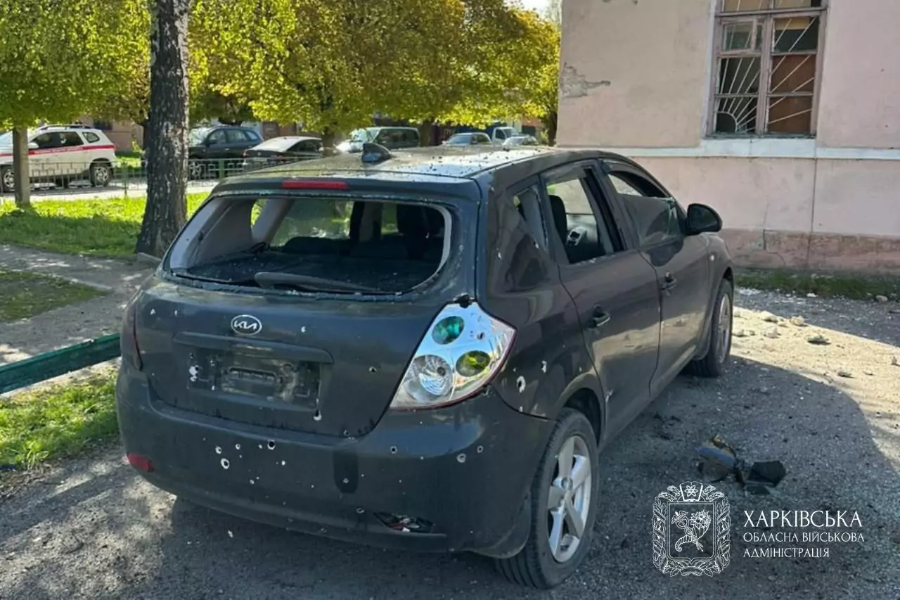 Damaged car in Chuhuiv