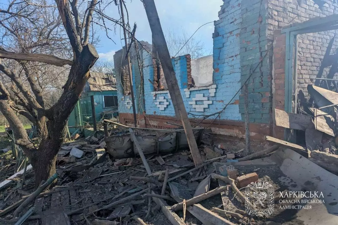 Damaged house in Liutivka, Kharkiv oblast