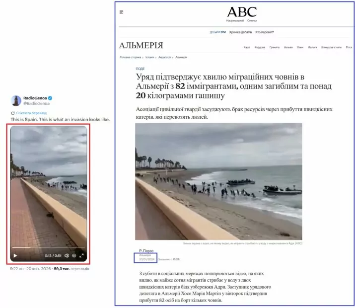 Перше відео, публікація в ЗМІ про висадку нелегальних мігрантів на узбережжя Адри у січні 2024