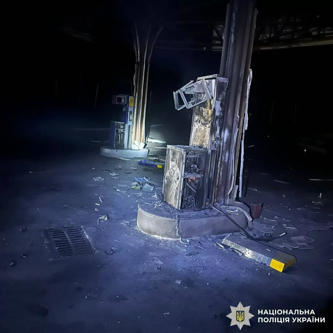 Damaged gas station in Chuhuiv