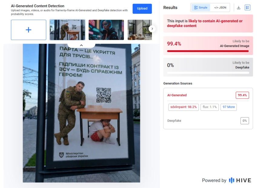 Результати перевірки зображення на втручання ШІ