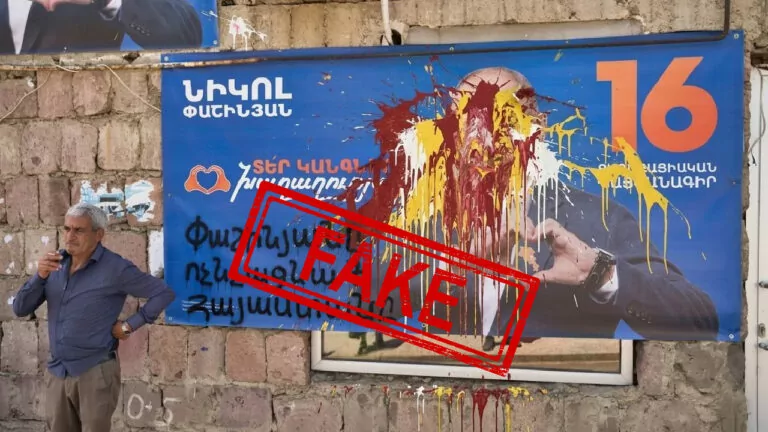 Фейк. У Вірменії залили фарбою передвиборчі плакати з прем’єр-міністром Пашиняном