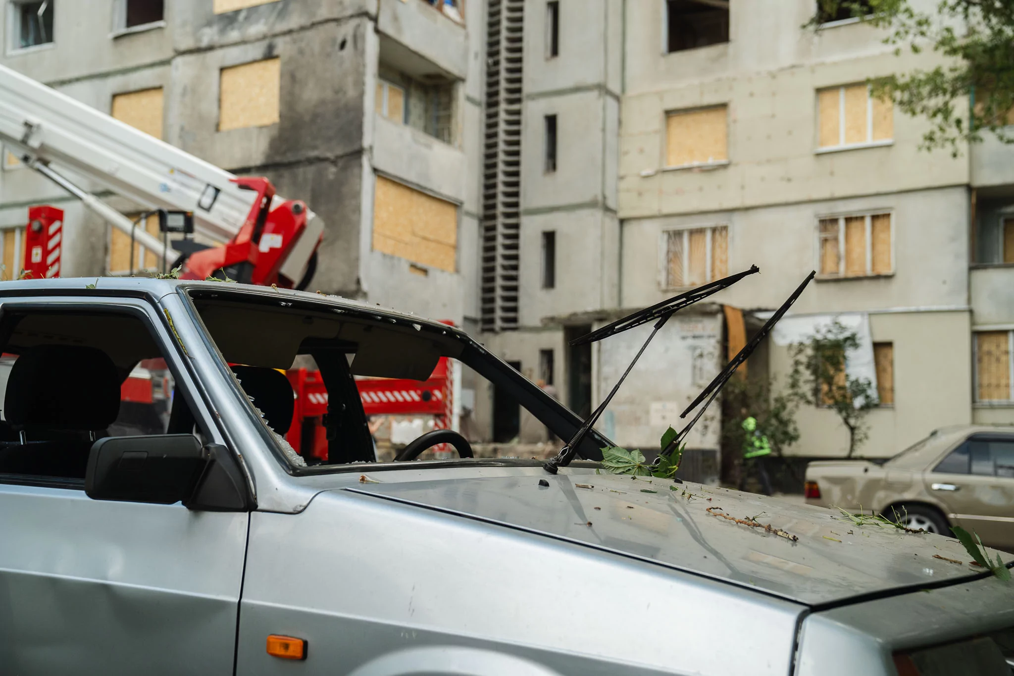 Damaged car in Kharkiv