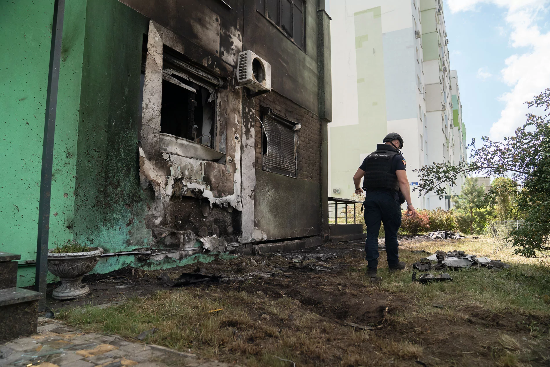 Damaged building in Kharkiv