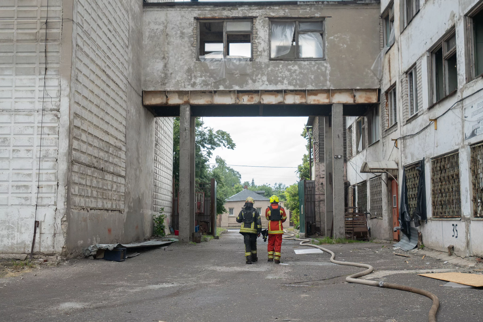 Damaged building of business after Russian attack